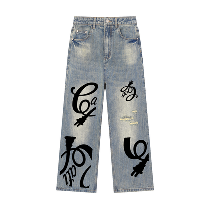 all over print,jeans